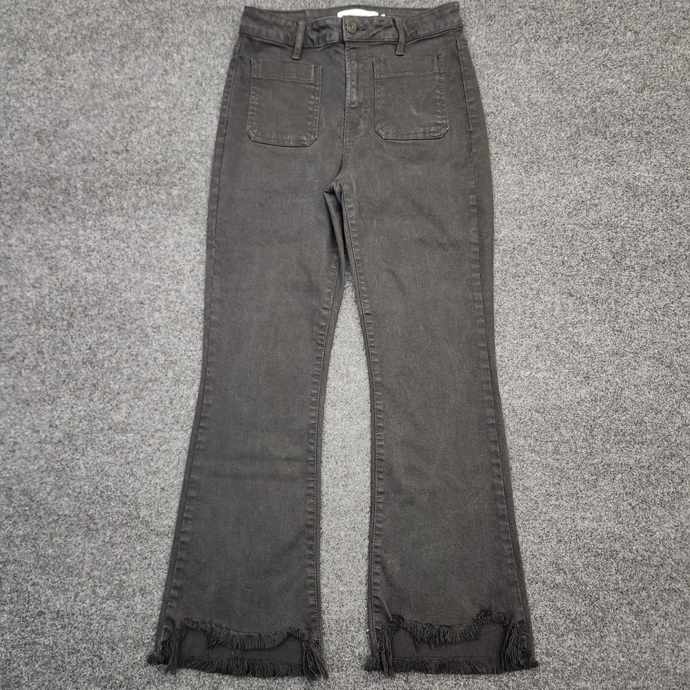 Hidden LA Los Angeles Womens 27 Black Cropped Flare Raw Hem Jeans Patch Pockets